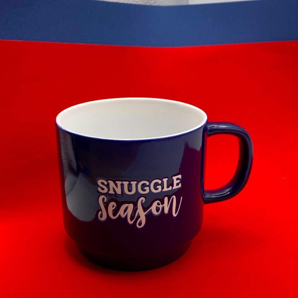 Embossed Blue And White “Snuggle Season” Mug